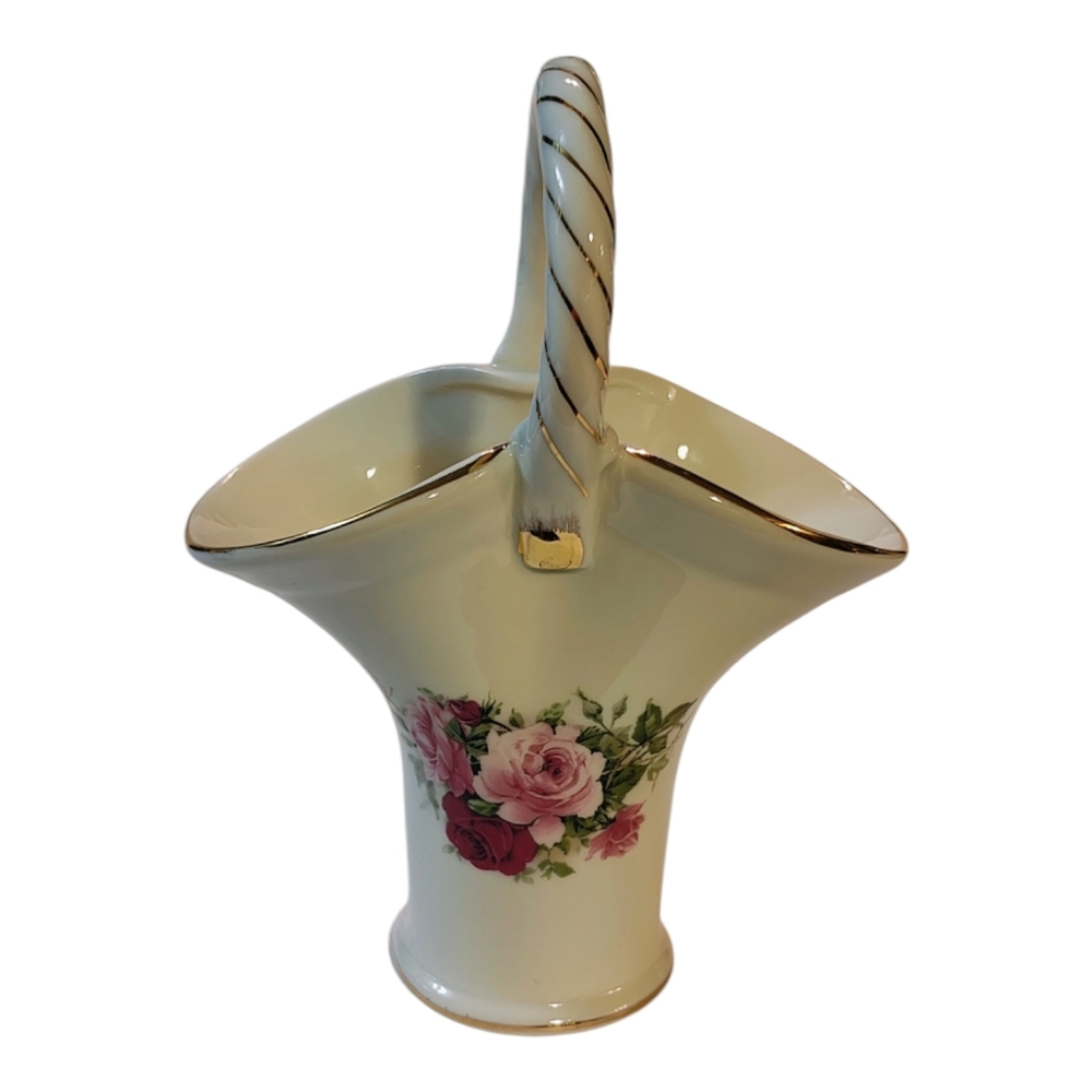 Vintage Baum Bros Formalities Victorian Rose Porcelain Cream Basket Vase